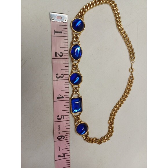 VTG. AVON GOLD TONE GLASS NECKLACE CUBAN LINK CHAIN COBALT BLUE MOGAL GRIPIOX - Picture 10 of 12